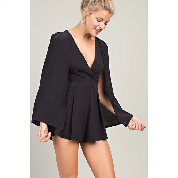 Black Bell Sleeve Cape Romper - Picture 5 of 8